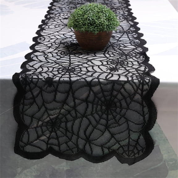 Halloween Decoration Spider Web Table Runner, Black Lace Cobweb Table Runners, Ideal for Halloween Table Decor, 13 x 72 Inch
