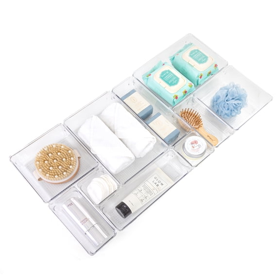 Mainstays 10-Piece Organizer Set Clear Plastic for Bathroom Storage