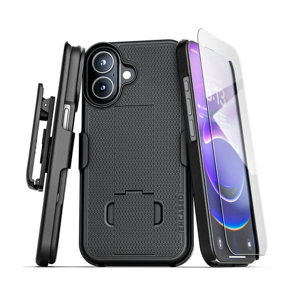 Encased DuraClip for iPhone 17 Belt Clip Holster Case with Tempered Glass Screen Protector (Black)