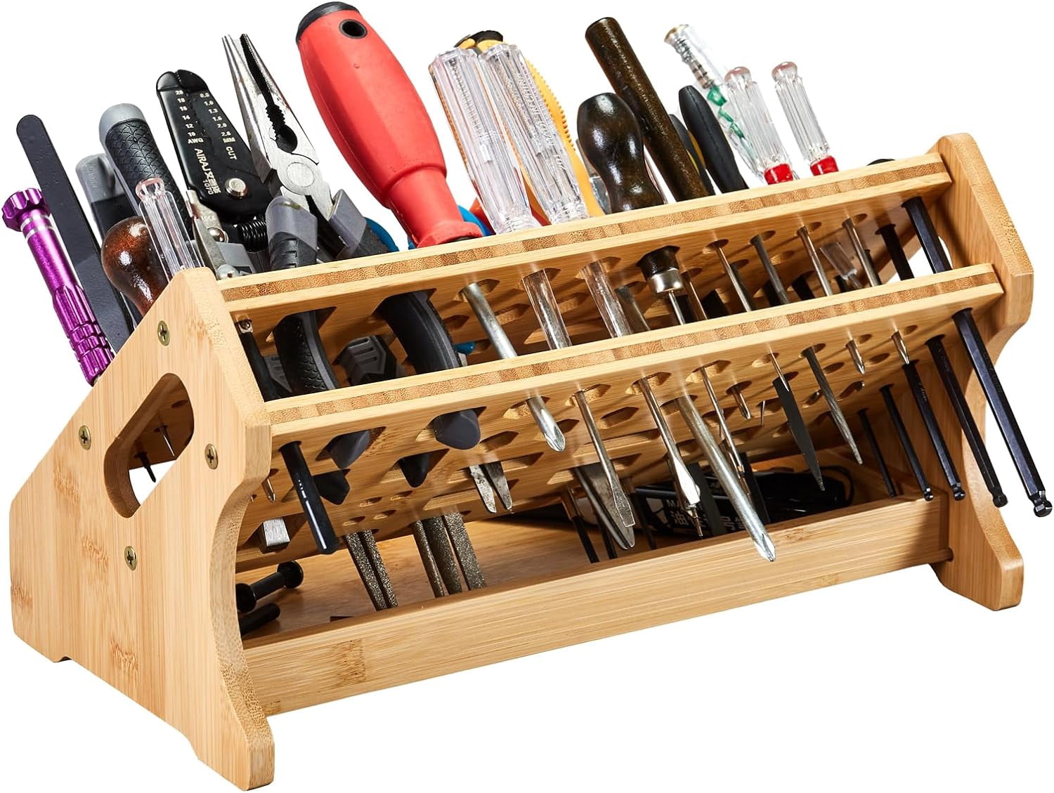 Bamboo Screwdriver Organizer Desktop Hand Tool Holder and Repair Tool Storage Stand Box