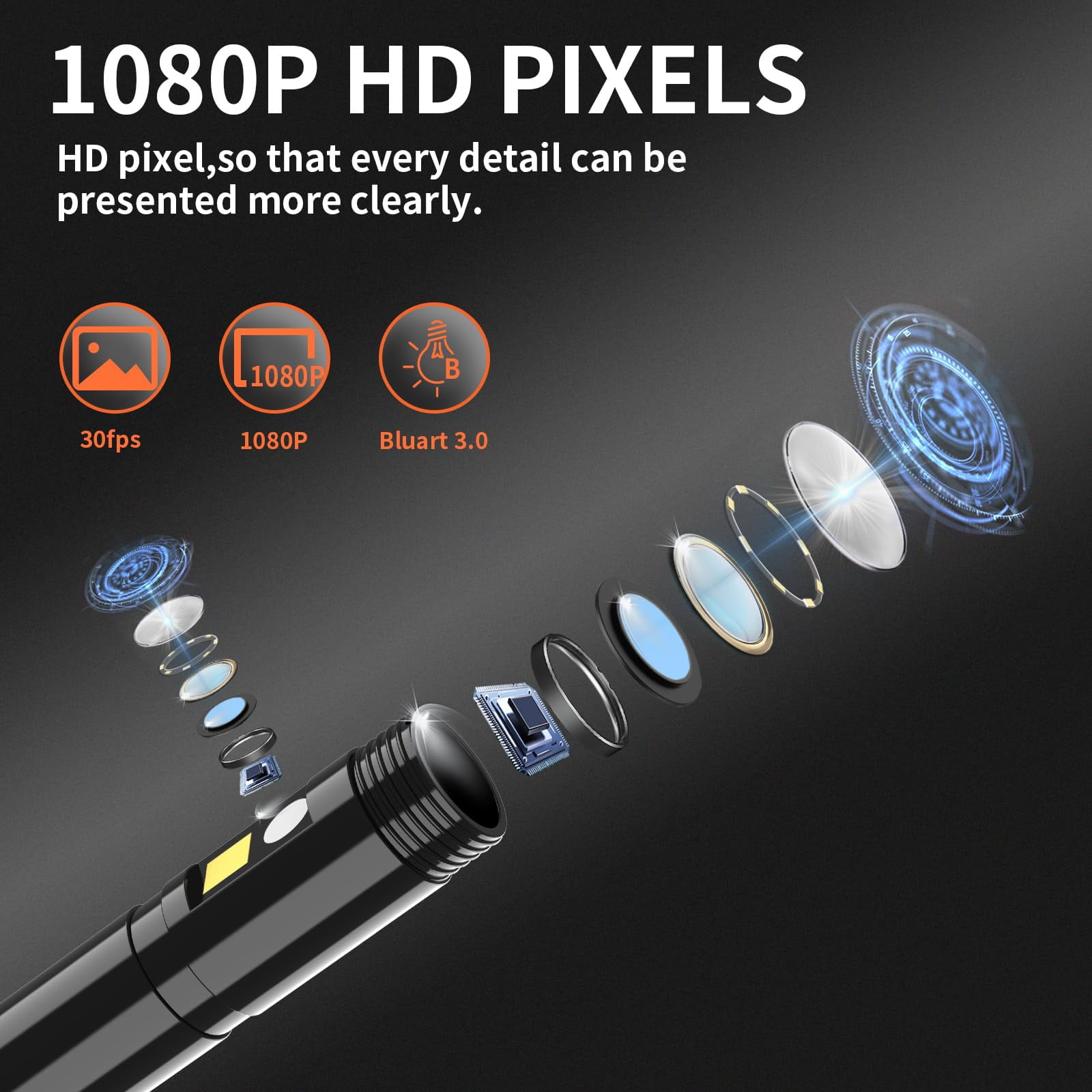 Daxiongmao IP67 Waterproof 16.5ft Endoscope Camera with Light, 1080P HD Dual Lens Borescope with 32G Storage Card, Borescope Camera with Light, Gadgets for Men(4.3")