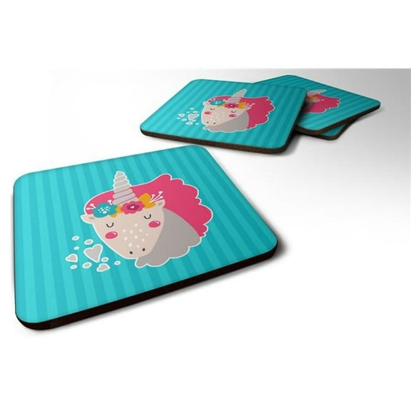 Unicorn Blue Stripes Foam Coasters - Set of 4
