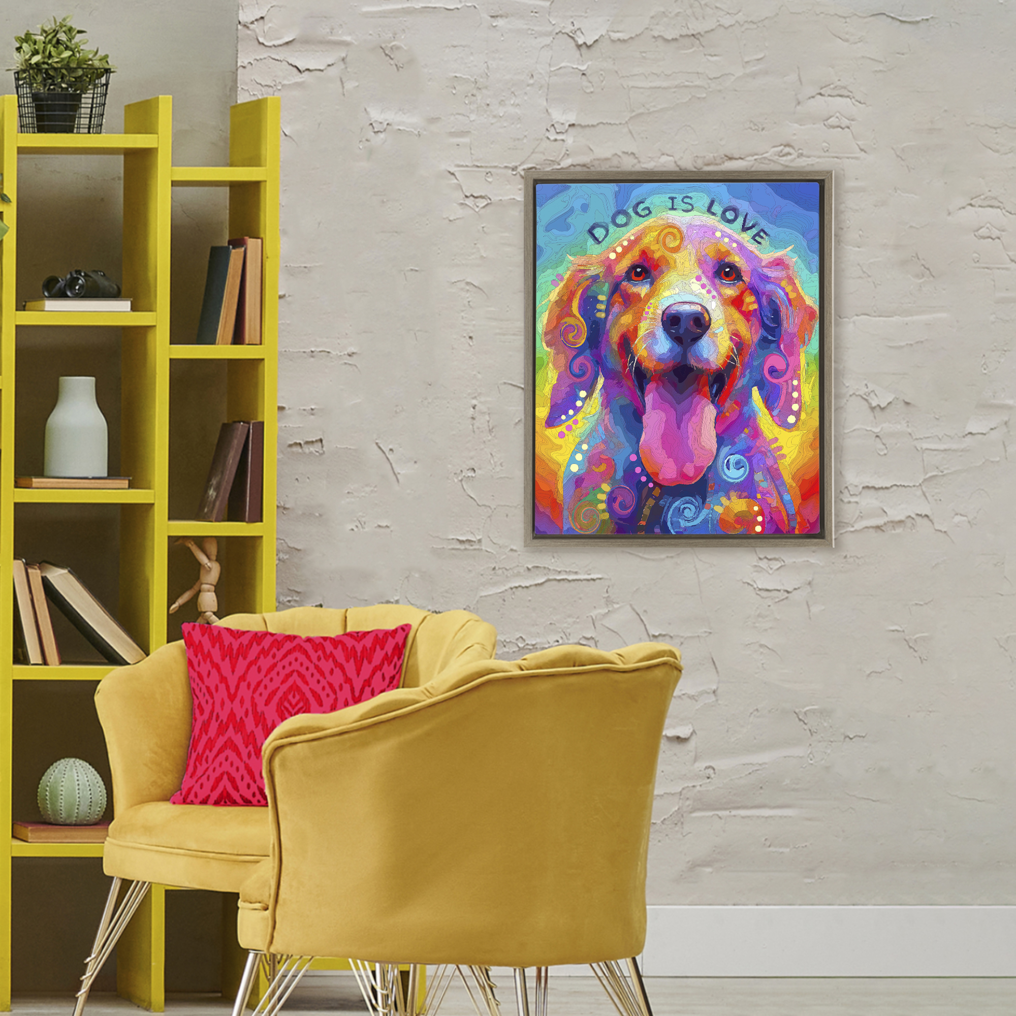 Dog Is Love Swirled Pattern Brown Framed Floater Canvas Wall Art, design by Dean Russo- Evolution Collection