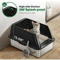thumbnail image 2 of Pawward  Stainless Steel Cat Litter Box with Scoop & Mat, Large Enclosed Litter Box with Lid, Non-Sticky, Anti-Leak, Easy to Clean, High-Walled Design, 2 of 2