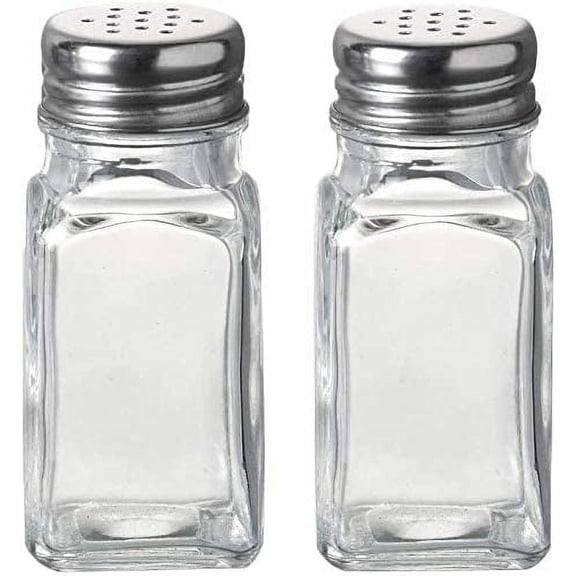 Salt and Pepper Shaker Set, Clear Glass with Stainless Steel Lids, 2 oz (Set of 2)
