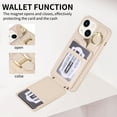thumbnail image 5 of Nalacover Ring Holder Kickstand Case for iPhone 15 Plus 6.7" Crossbody Wallet Case with Credit Card Slots, Lanyard Shoulder Strap Premium PU Leather Wrist Hand Strap Cover, Beige, 5 of 10