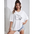 thumbnail image 3 of Cartoon & Slogan Graphic Drop Shoulder Oversized Tee IT's A TEA SHIRT Graphic Tees Women Tops, 3 of 6