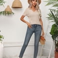 thumbnail image 3 of SWSMCLT Women's Short Sleeve Sweater Soft Elegant Pullover Sweaters Top Summer V Neck Fashion Fall Acrylic Khaki Medium, 3 of 5