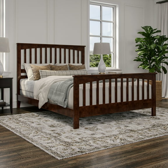 Brooklyn Queen Wood Foundation Bed with Matching Footboard in Walnut