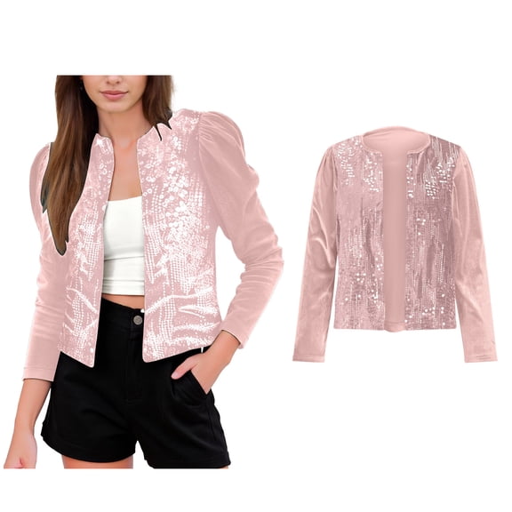 Women Red Sequin Jacket Women Long Sleeve Sparkle Cardigan Plus Size Holiday Tops