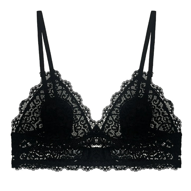 CLZOUD Everyday Bras Black Lace Lace Bralette with Extenders Thin