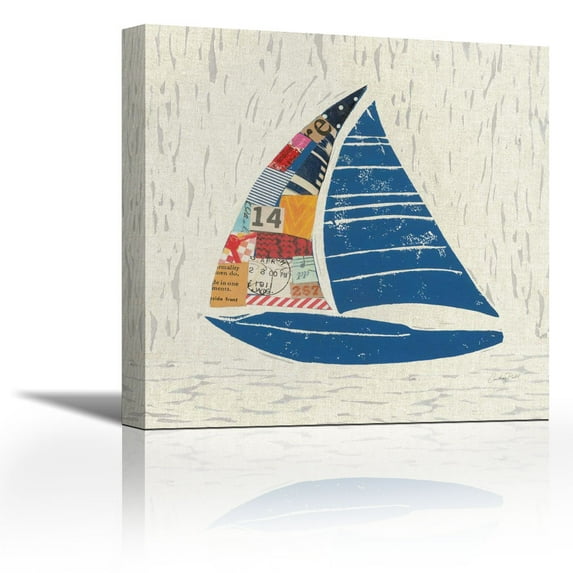 Nautical Collage IV on Linen - Contemporary Fine Art Giclee on Canvas Gallery Wrap - wall décor - Art painting - 27 x 27 Inch - Ready to Hang