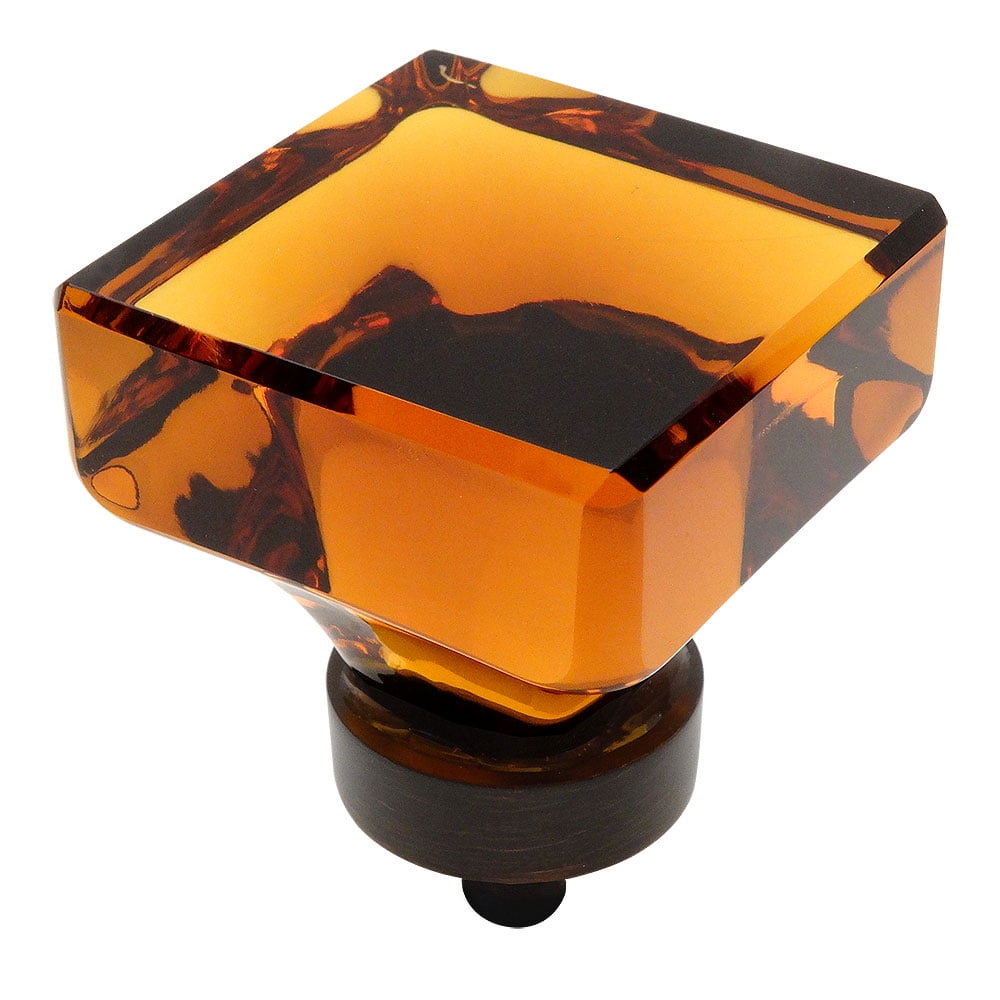 Cosmas 6377ORBA Oil Rubbed Bronze & Amber Glass Square Knob