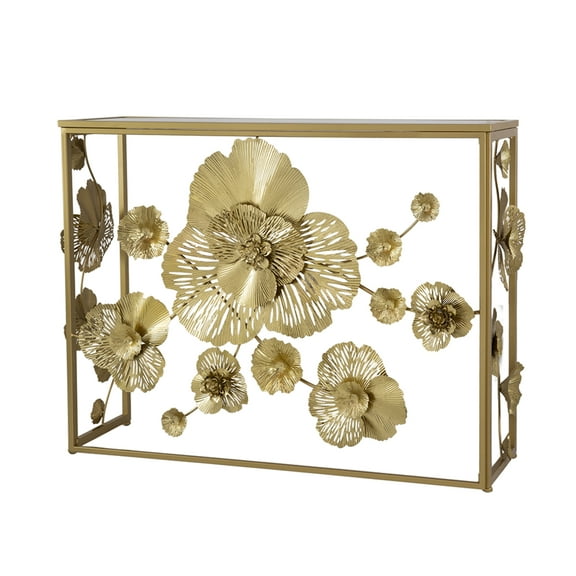 A&B Home Gold Console Table with Mirrored Glass Top, 40" x 12" x 31"