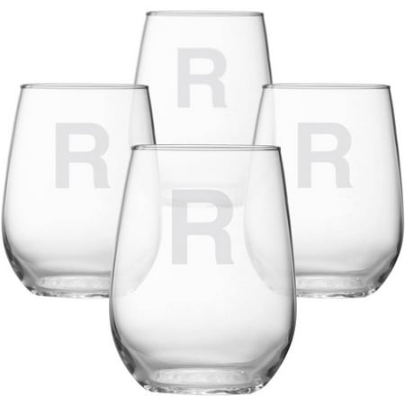 - Personalized Classic Monogram Stemless Wine Glasses, Choose Block or Circle