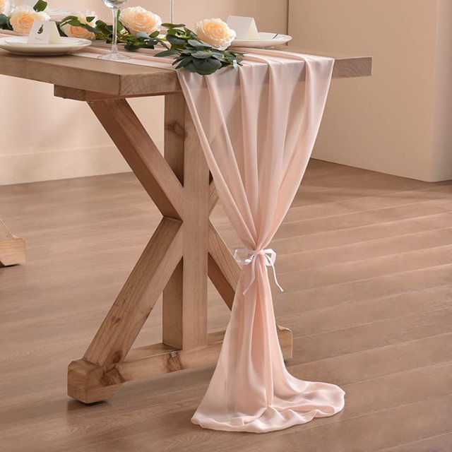 Chiffon Table Runner 28.4x120.1 Inches Sheer Wedding Runner Romantic Rustic Table Runner for Wedding Party Baby Shower Decorations,Light Peach