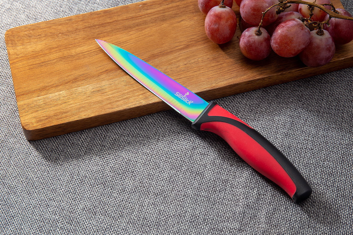 SiliSlick Stainless Steel Steak Knife Set of 6 - Rainbow Iridescent Blue  Handle - Titanium, 1 unit - Foods Co.