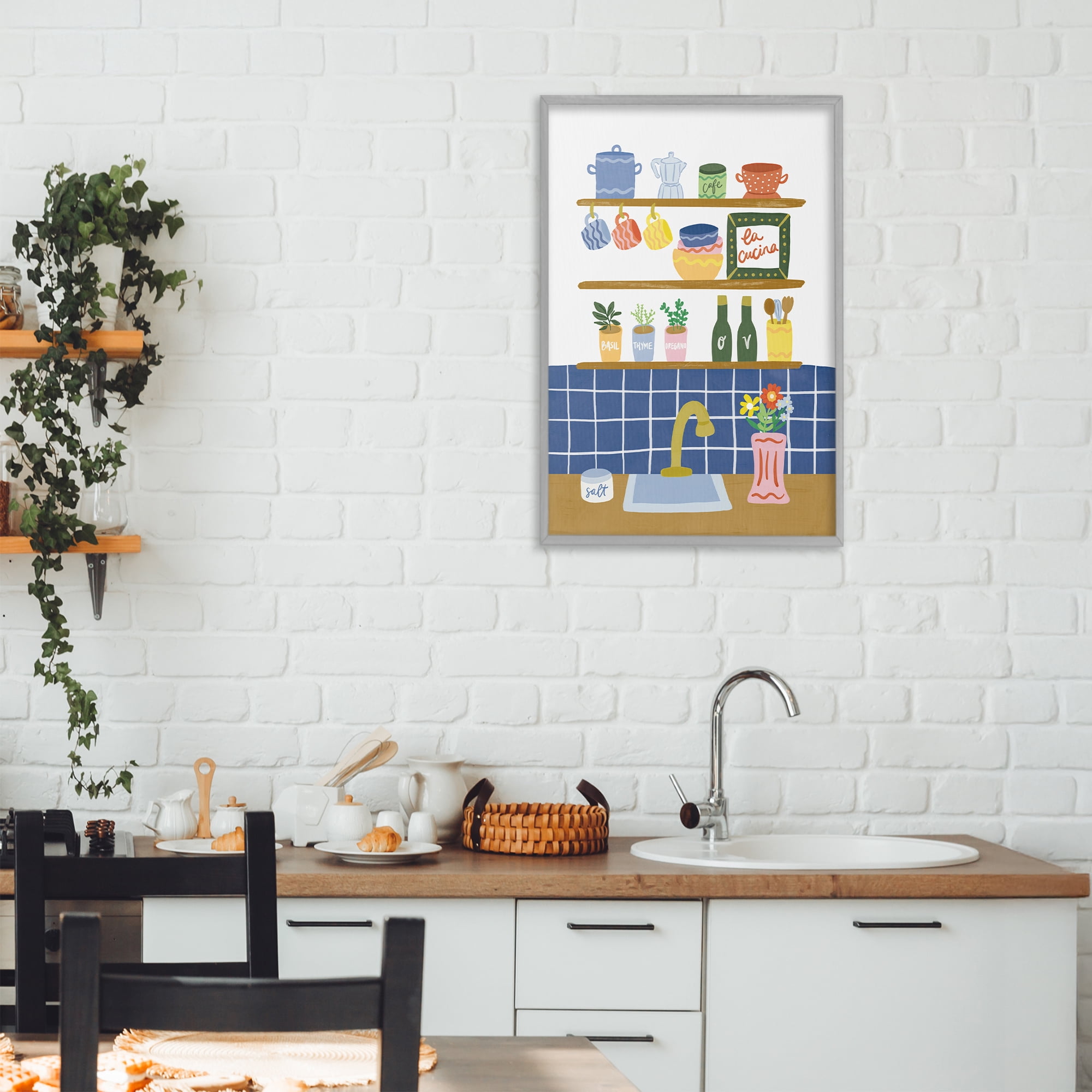 Stupell Industries Italian Kitchen Spice Rack Gray Framed Giclee Art, design by Amanda Houston