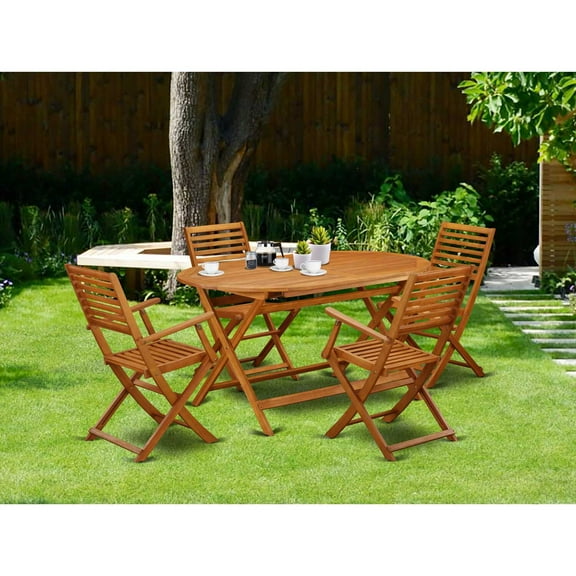 East West Furniture Wooden Patio Set Natural Oil, DIBS5CANA