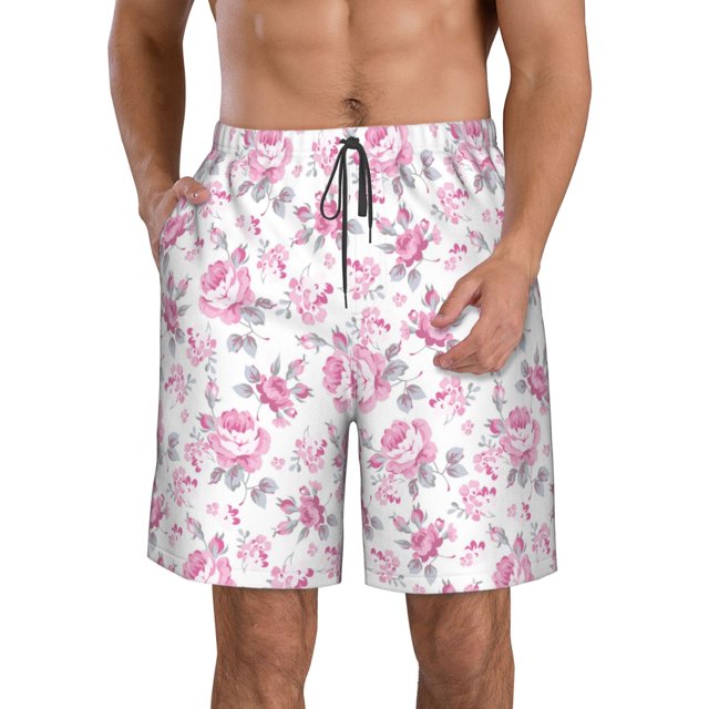 Fotbe Rose Flowers Trajes de Baño Estampados para Hombre, Shorts de Verano de Secado Rápido, Ropa de Playa, Bañadores-Medium