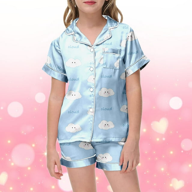 Girls Playful Daily Wear Painted Home Outfit Set Comfortable Pajamas For Children Activities And Relaxation