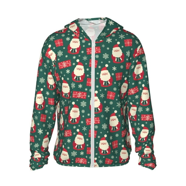 Balery Santa Claus Sudadera ligera de manga larga con capucha y protección solar UPF 50+ para hombre y mujer, ideal para pesca y running-XX-Large