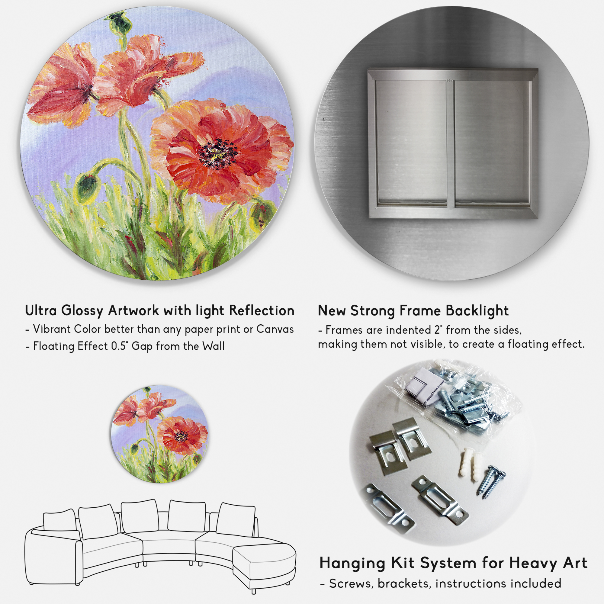 Designart 'Blossoming Poppies At Dawn' Traditional Circle Metal Wall Art 11x11 - Disc of 11
