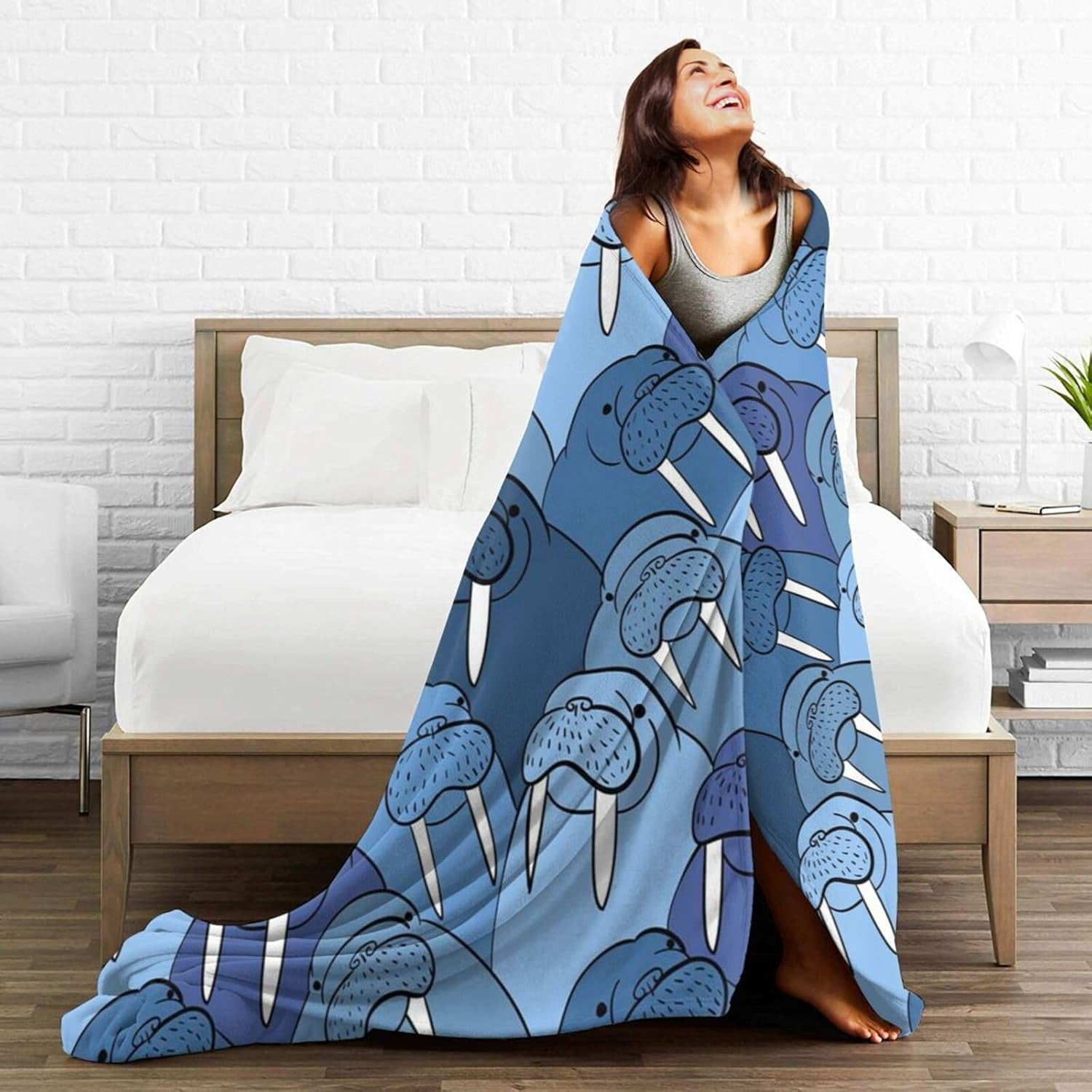 Cute Cartoon Walrus Bed Blanket Ultra Soft Throw Blanket All Season Warm Light Weight Cozy Plush Blankets for Home Bedroom Sofa Chair Travel, 60"X80"