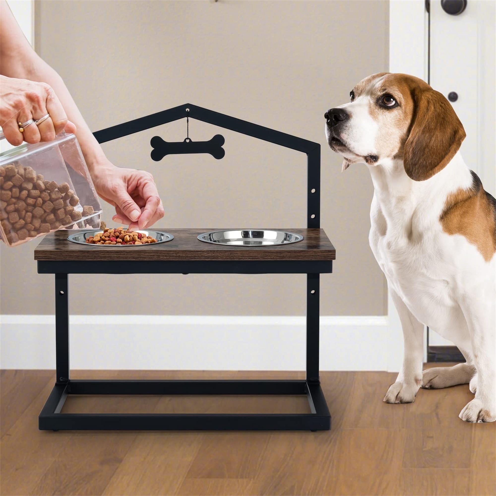 resenkos 9"-17" Elevated Pet Feeder with 2 Stainless Steel Dog Bowls for Feeding Small Medium Dogs Cats Puppies, Brown