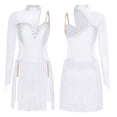 thumbnail image 2 of iiniim Latin Dance Dress Women Rumba Chacha Tango Single Sleeves Performance Clothing Latin Skirt Ivory M, 2 of 6