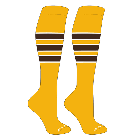 MK Socks Striped OTC Baseball, Softball, Football Socks (C) Gold, White, Brown (S)