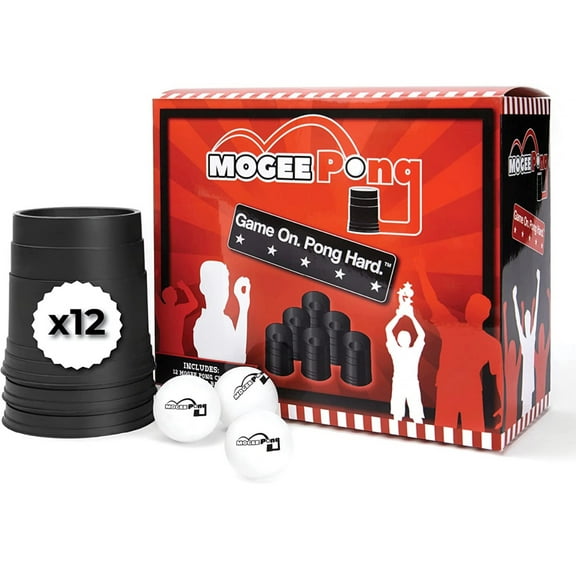 MoGee Pong - Beer Pong Set For Hard Liquor - 1.5 Oz Shot Glass Cup - 2 Teams, 12 Cups, & 3 Ping Pong Balls