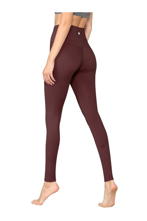 Women's Peached Front Seamless Leggings with Inner Pocket Full-Length Yoga Pants L WINE