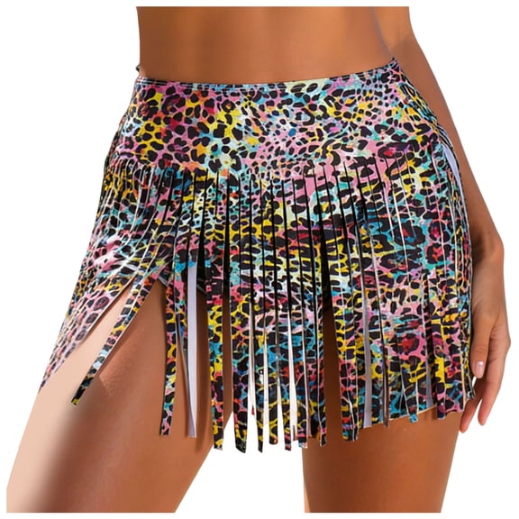 JFOPQVSM Women's High Waisted Swim Skirt Cover Up Fringe Mini Skirts Festival Rave Cover Up for Women