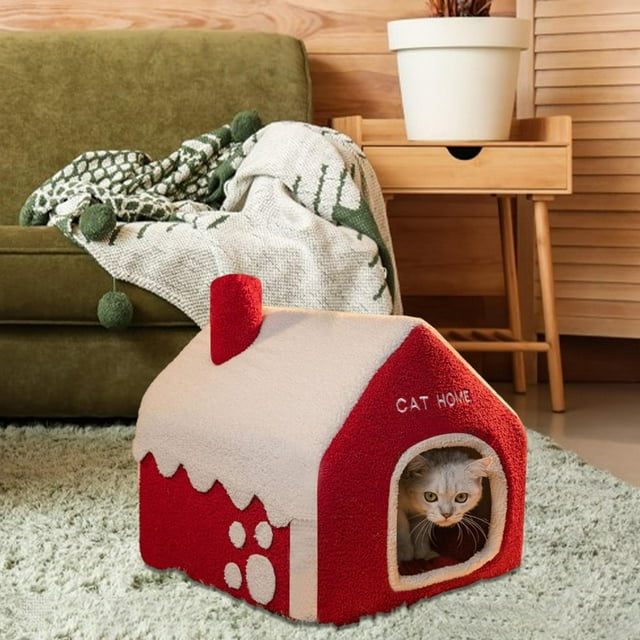 Cama para gatos Snow House para gatos de interior, divertida, con cojín extraíble, escondite, caseta para cachorros, cómoda, portátil y cálida.