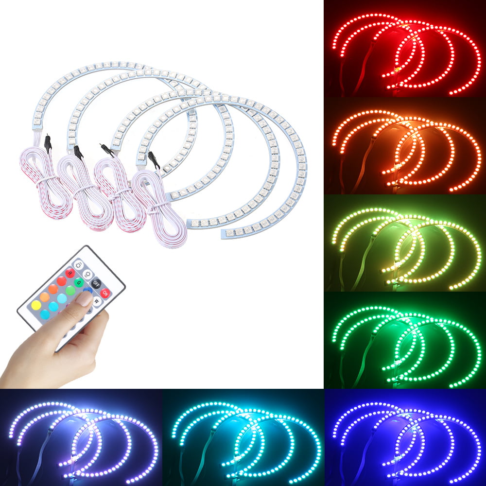 Festnight DC12V 34W 4×131MM RGB Multi-colored LED Angel Eyes Halo Ring SMD5050 with Remote Control Brightness Adjustable 16 Colors Changing Flash/Strobe/Fade/Smooth 4 Dynamic Modes for Truck SUV RV 