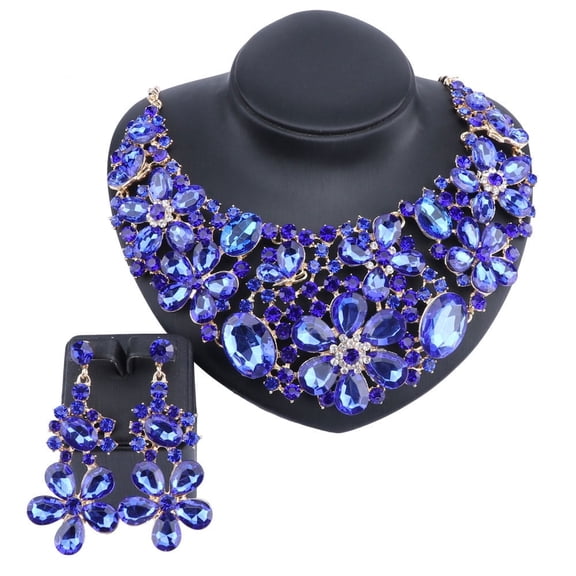 Women Elegant Bridal Party Jewelry Sets Wedding Jewelry Flower Crystal Gold Color Necklaces Earrings Jewelry Sets