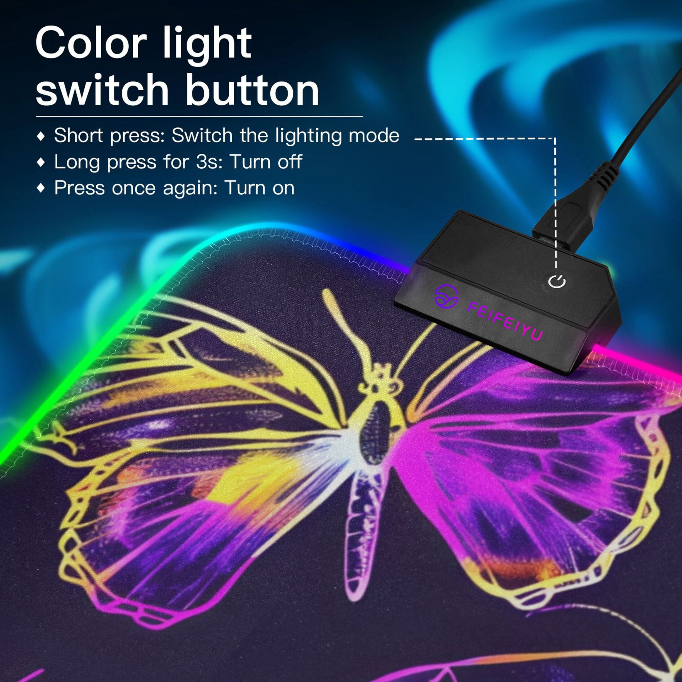 Large RGB Gaming Mouse Pad Led Glowing Mousepad Non-Slip Rubber Base 13 Light Modes 31.5x11.8 Colorful Butterflies Outline