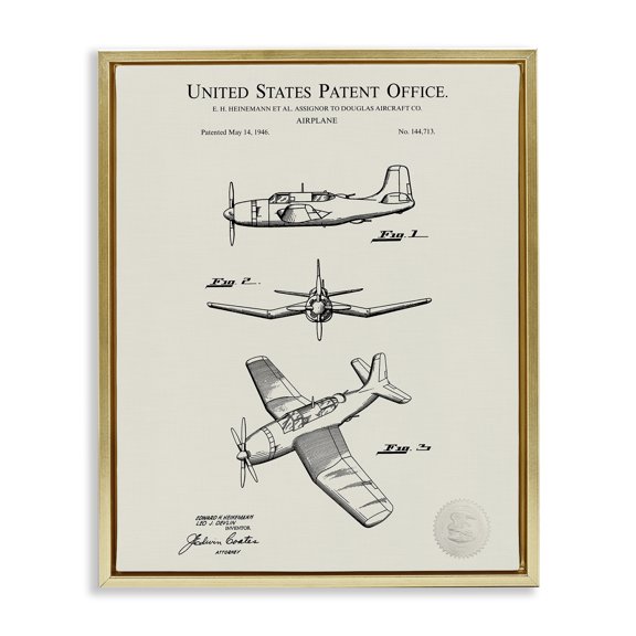 Stupell Industries Modern Detailed Plane Aircraft Chart Gold Floating Frame Canvas Art, 17 x 21, by Karl Hronek