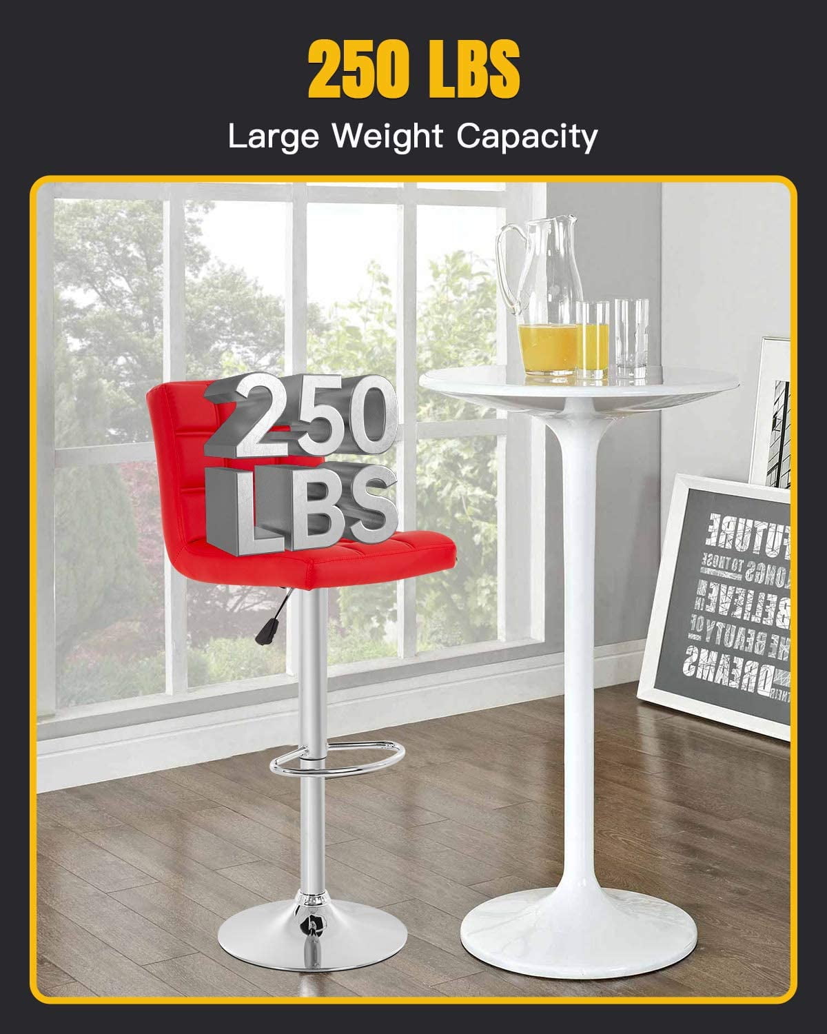 BestOffice Bar Stool with Adjustable Height, Red, Set of 2