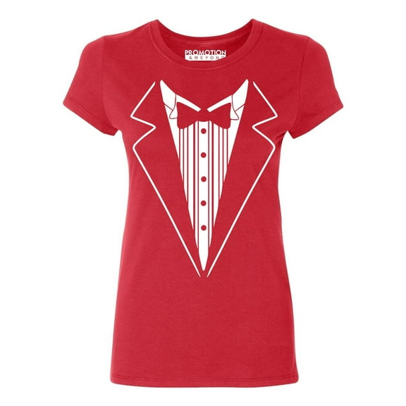 P&B Tuxedo White Funny Wedding Ceremony Party Women's T-shirt, M, Red