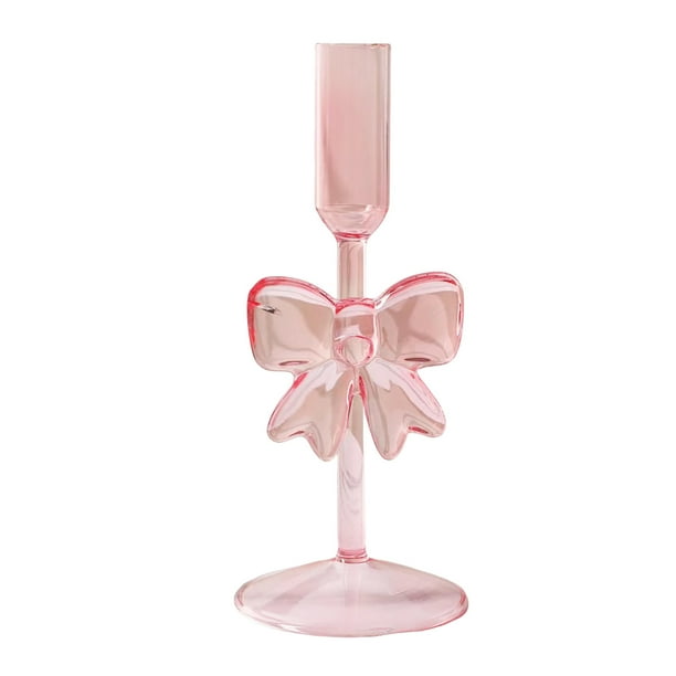 Portavelas Navideños de Cristal Transparente con Lazo | Juego de 2 Candelabros Festivos (25 y 20 Cm) | Ideal para Cenas, Fiestas y Regalos