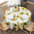 thumbnail image 3 of White Green Leaf Sunflower Pattern Round Tablecloth 60"x60",Wrinkle Wipeable Table Cloth for Kitchen Dining Room Picnic Patio Party, 3 of 6