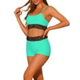 thumbnail image 4 of Conjuntos de bikini de color contrastante para mujer de 2 piezas, traje de baño de cintura alta con escote redondo, color verde aguamarina grande, 4 of 5