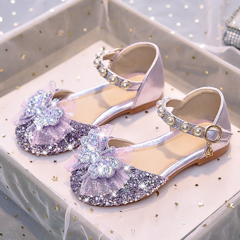 enyan Girls' Dress Shoes Flower Girls Mary Jane Bridesmaids Dress Shoes  Toddler Kids Wedding Party Sparkle High Heel Princess Shoes Glitter Flat  Shoes,Purple,Size 12.5 - Walmart.com