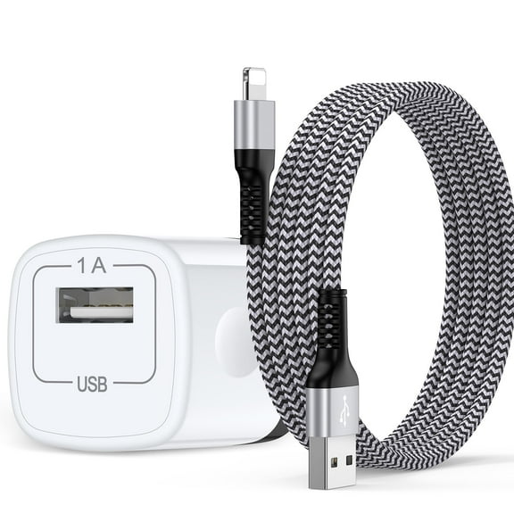 Compatible for iPhone Charger, Wall Charger Block with 6FT Charging Cable, USB Charging Block Adapter Plug Box Station with Nylon Braided Fast Charging Cord Compatible for iPhone, White