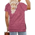 thumbnail image 2 of LANREMON Plus Size Women Tunic Short Sleeve Solid Blouse Loose Fit Summer Crewneck Chic Tops Side Slit Cute Pink Blouse for Women 26 Plus, 2 of 5