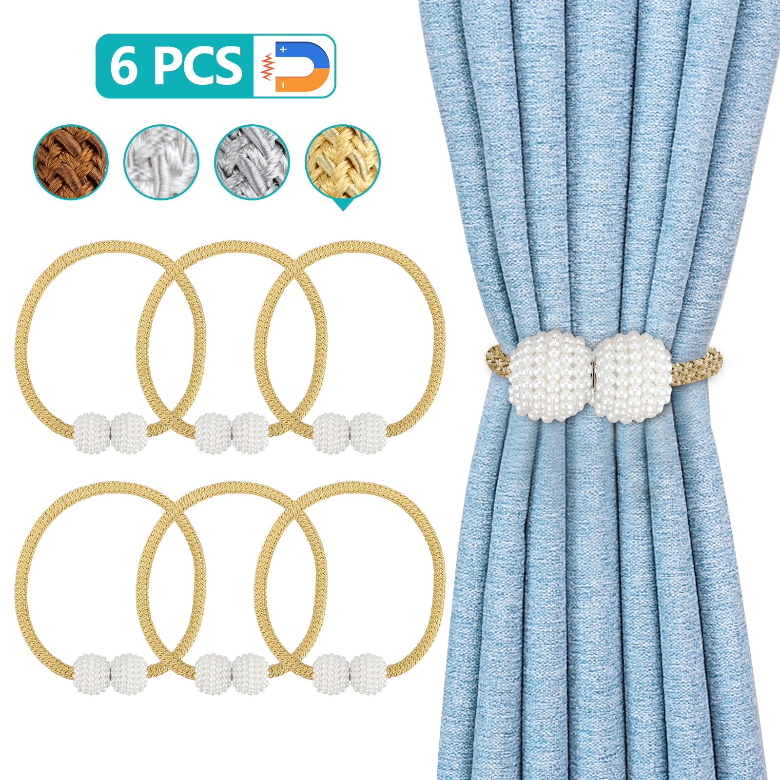 8/6/4/2Pcs Magnetic Curtain Tiebacks, Modern Pearl Magnetic Tie Backs ...