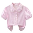 thumbnail image 6 of Miluxas Girls Peter Pan Collar Lace Trim Button Down Blouse, Puff Short Sleeve Cute Loose Casual Shirt, Soft Breathable Top Pink 5 Years, 6 of 9