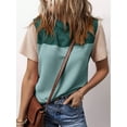 thumbnail image 3 of Womens Casual Round Neck Solid Textured Colorblock T Shirt Summer Blouse For Women, 3 of 9